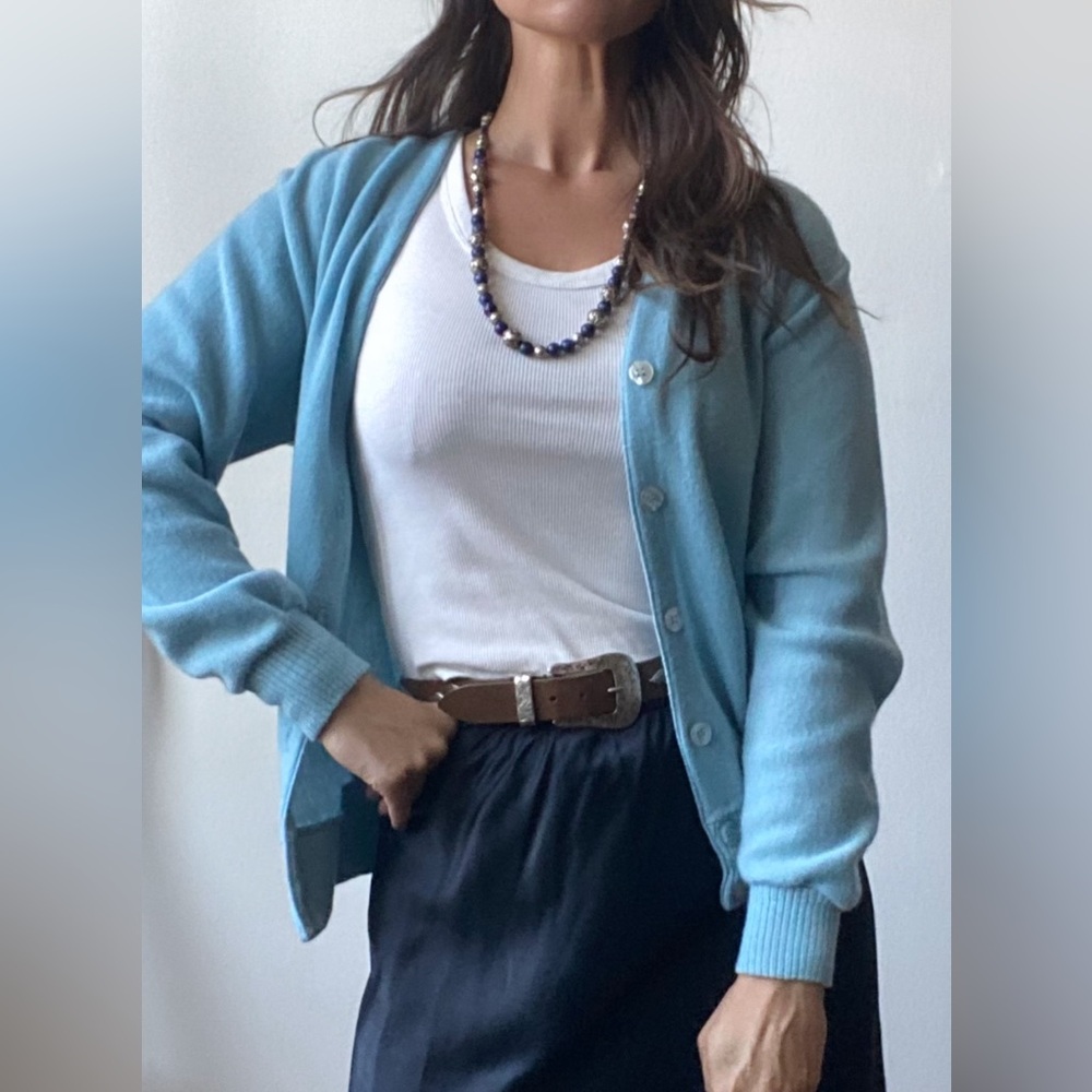 1970’s RARE baby blue powder blue cardigan button up sweater